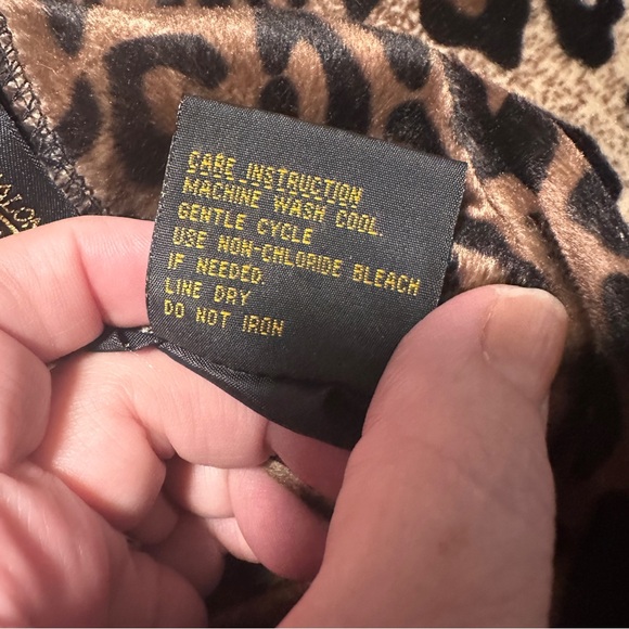 Vtg Haband Leopard Print Black Silk Pea Coat Size M 90's Mob Wife Glamour Wife - Picture 15 of 15